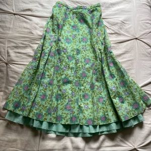 Green Floral Cotton Midi Skirt